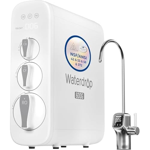 Waterdrop G3P600 Reverse Osmosis System, 600 GPD Tankless RO Water Filter | NSF/ANSI 42, 53, 58 & 372 Certified, 8-Stage RO Water Filtration System, 2:1 Pure to Drain, Smart LED Faucet, Reduce PFAS