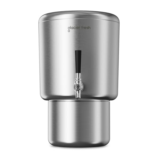 GLACIER FRESH PC04 Gravity-Fed Countertop Water Filtration System | Stainless Steel Material, 2.25G, Elarisey&trade; Filtration Technology, Reduces Heavy Metals, PFOA & PFOS, and Meets SGS Standards