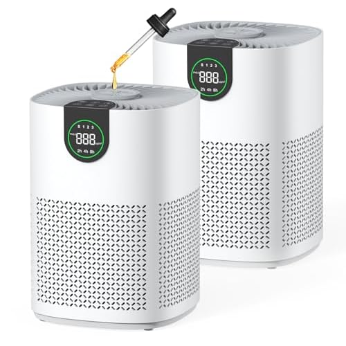 VEWIOR - VEWIOR 2 Pack Air Purifiers for Home, Air Purifiers for Bedroom Large Room up to 1200 sq.ft with H13 HEPA Washable Filter, Aromatherapy, PM2.5 Display, Sleep Mode, Auto Mode for Dust, Smoke, Pets Hair White