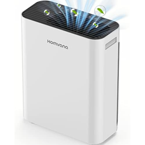 Homvana - Homvana Air Purifier for Home Larger Room Bedroom, H13 True HEPA Air Filter Purifiers Cleaner, with Auto Mode, Quality Indicator, SilentAir Tech, Ozone Free for Pets Allergies Smokers Dust Pollen etc White Air