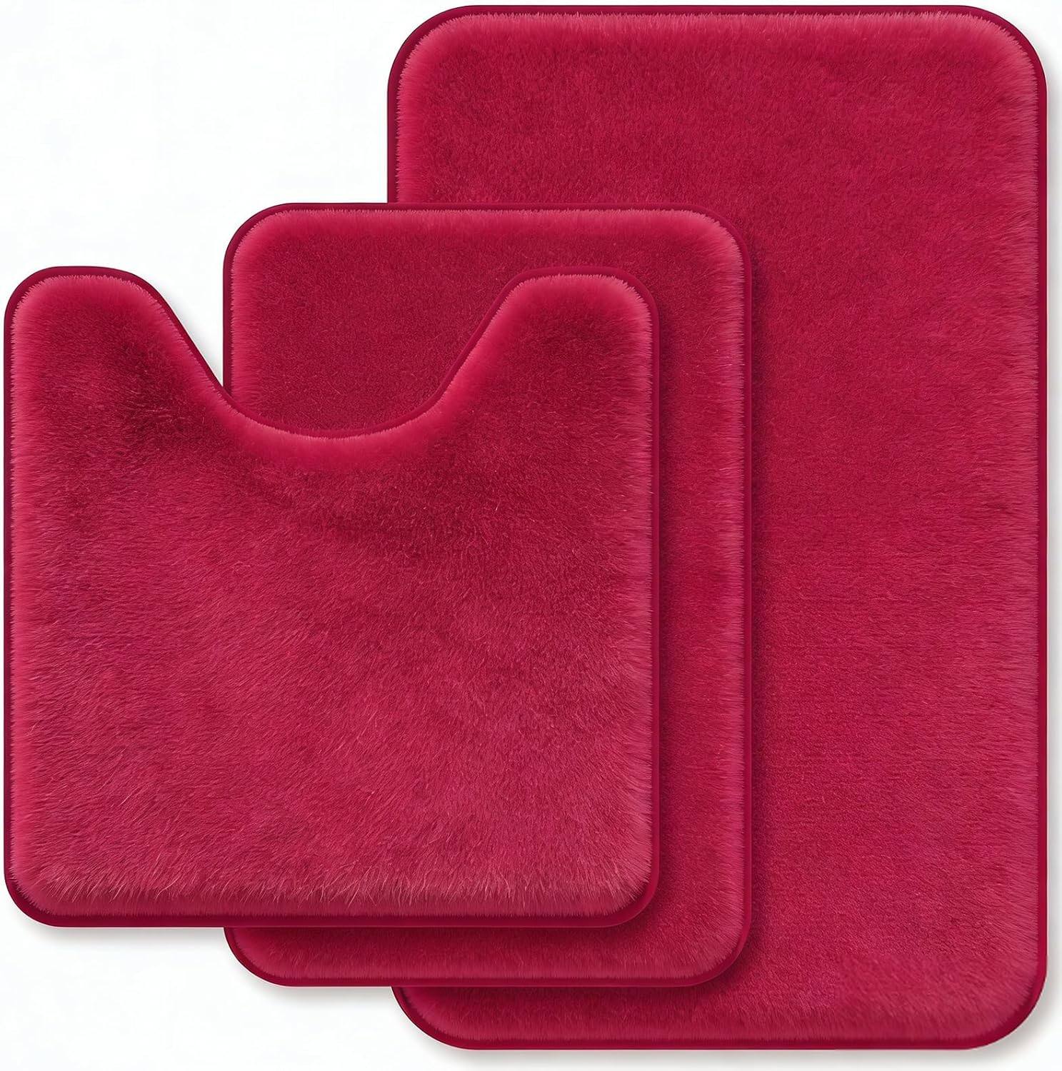 RUN HELIX Bathroom Rugs Sets 3 Piece, Soft Absorbent Memory Foam Bath Mats Set, Dry Fast Bath Mat, Machine Washable Bath Rug Set for Bathroom （Christmas Red） Bathrom Decoration