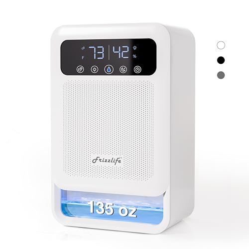 FRIZZLIFE - Frizzlife DH80 Air Dehumidifier, 135oz Water Tank W/Purifying Function, Quiet Small Dehumidifiers With Sleep Mode For Home, Bedroom, Bathroom, Basement W/Auto Shut Off, 7 Colors LED Light, White
