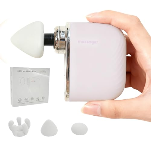 brenzo Mini Massage Gun, Portable Deep Tissue Muscle Massager with 4 Heads, Adjustable Speed & Pressure, Quiet Powerful Motor, Rechargeable Handheld Percussion Massager for Neck, Shoulder, Back & Legs Pink