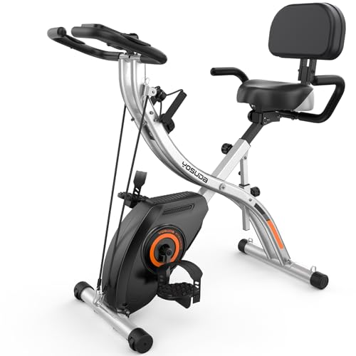 YOSUDA Folding Exercise Bike - 5 IN 1 Foldable Stationary Bike for Home Gym Workout, Upgraded Indoor Cycling Bikes with 6.6 LBS Flywheel, 380 LBS Capacity and 16-Level Magnetic Resistance, Back Support Cushion