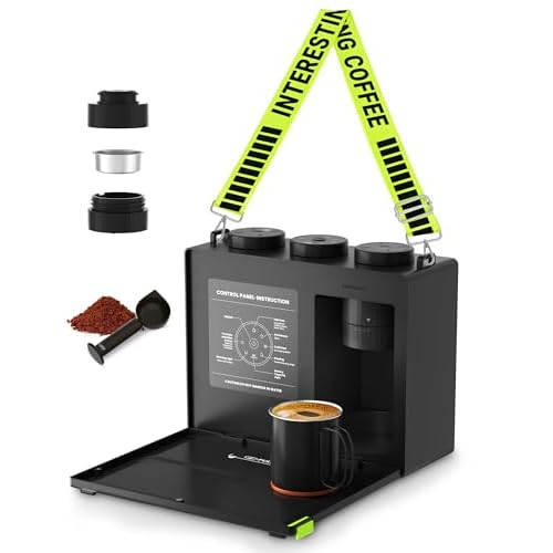 CANDY Portable Espresso Machine with Strap, 3 in 1 Coffee Maker, One-Touch Operation, Rechargeable Cold Brew Up to 60 Cups, for Ground, Ideal for Camping, RV & Outdoor, Home, Heating in Plug-in Mode
