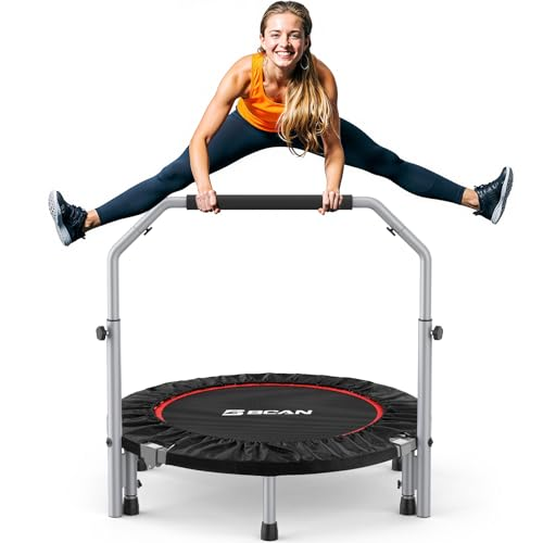 BCAN SP2 40/48" Foldable Mini Trampoline Max Load 330lbs/440lbs, Fitness Rebounder with Adjustable Foam Handle, Exercise Trampoline for Adults Indoor/Garden Workout | FED Fitness
