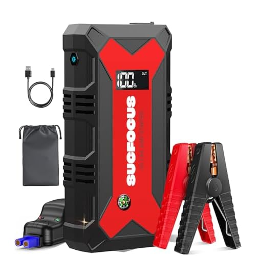 SUCFOCUS Car Battery Jump Starter, 4000A Battery Jumper Starter Portable (for 9.0L Gas or 7.0L Diesel Engine), Jump Box, Jump Starter Battery Pack with Jumper Cable, LED Light, USB QC3.0 (Red)