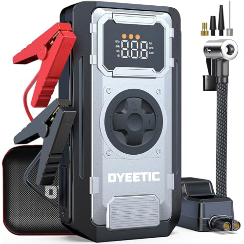 Dyeetic 5000A Portable Car Jump Starter with 150PSI Air Compressor, 12V Car Battery Booster (Up to 10L Gas/8L Diesel), Portable Jump Box with Large LCD Display, Fast Charging Power Bank, Car Emergency Kit