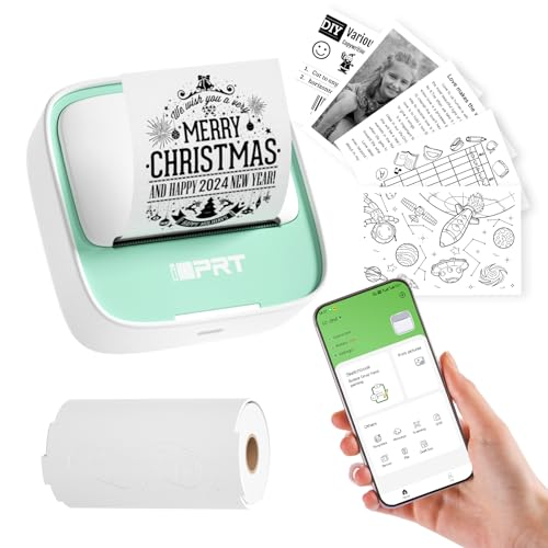 iDPRT Sticker Printer Portable Mini Printer, Bluetooth Thermal Inkless Sticker Maker Machine with 1 Roll Sticker Paper, Compatible with Smartphone, for Study Notes, Pictures, DIY, Label, Gift Green
