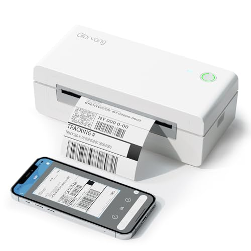 Gloryang Bluetooth Thermal Shipping Label Printer, 4X6 Inkless Label Machine for iOS, Android, Laptop, Wireless Printer for Small Business, Compatible with Amazon, UPS, Shopify, White