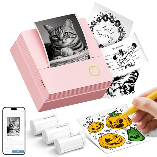 TYPONOS Sticker Printer, Mini Portable Bluetooth Thermal Printer with Multiple Templates & App Support, Inkless Print Pod for Study Notes, DIY Labels, Home School Office Usee (Rose)