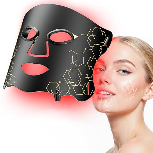 Aurphany LED Light Therapy mask (E106A) for Face, LED Light Therapy Mask with Adjustable Brightness and Timer, Soft Silicone Red Light Therapy Mask for Home & Travel, Black