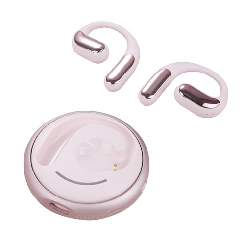 Open-Ear Headphones, Bluetooth 5.4 Wireless Earbuds Powerful Sound, Up to 8 Hours Playtime, Open Ear Earbuds with ENC Mic, Adjustable Ear Hooks, Ultra-Comfort Earphones for Workouts Running - Pink K19 Earbuds-Pink