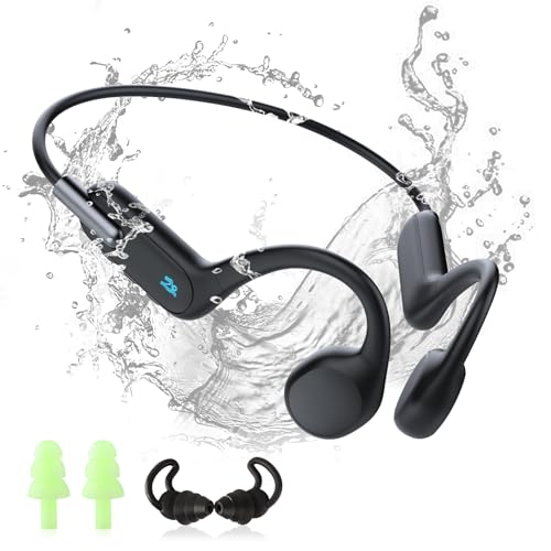 HIFI WALKER Bone Conduction Headphones for Swimming, IPX8 Waterproof Open Ear Headphones with Built-in 32GB MP3 Player, Bluetooth 5.3 Wireless Sports Earbuds for Swimming Laps Running Cycling 32GB Black