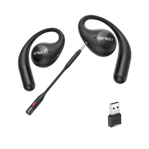 EMEET Airflow Open Ear Headphones with Mic, Zoom Certified, True Wireless Headsets with Detachable Microphone, ENC+VoiceCore 2.0 Noise Cancelling, Bluetooth 5.3, Multi-Point, Wireless Earbuds for Work AirFlow Zoom