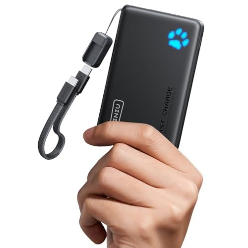INIU Portable Charger, Smaller & Lighter 45W Fast Charging with Attached USB C Cable, 10000mAh Flight-Safe PD Power Bank Battery Pack, Travel Phone Powerbank for iPhone 17 16 15 Samsung S25 Google etc