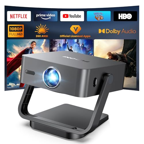 FUDONI Smart Projector with WiFi 6 and Bluetooth, Electric Focus Auto Keystone,1080P Full HD Projector with Prime Video/Youtube, Movie Proyector for Home & Outdoor Gray