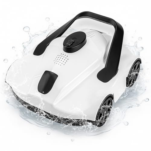 Garvee Cordless Robotic Pool Vacuum Cleaner with 130-Min Runtime, Self-Parking Technology for Above-Ground Pools up to 860 Sq.Ft, Efficient Filtration & Portable Design White