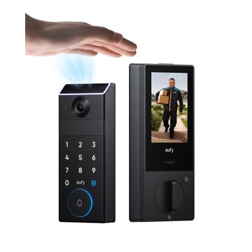 eufy Security Smart Lock FamiLock S3 Max with Palm Vein Recognition, Keyless Entry Front Door Lock, Wi-Fi Keypad Deadbolt+ 2K HDR Doorbell Camera, 16GB Built‑in Storage, BHMA 1, Rear Lock Video Screen