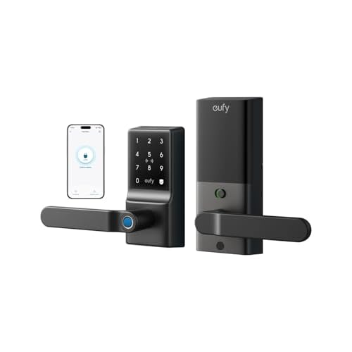 eufy Security Smart Lock C33, Keypad Door Lock with Handle, Fingerprint Door Knob, Keyless Entry Door Lock for Front Door and Bedrooms, Electronic Deadbolt, Wi-Fi, App Control, IP53 Waterproof, Black