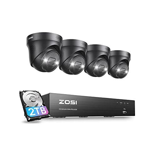 ZOSI 4K PoE Security Camera System,2 Way Audio,8 Ports 16CH 8MP/4K NVR with 2TB HDD,4pcs 8MP Outdoor Indoor PoE IP Cameras,Person Vehicle Detection,Spotlight Color Night Vision,for 24/7 Recording