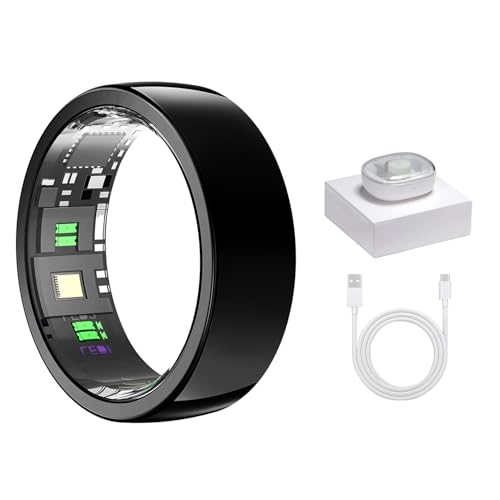 GenXenon Smart Ring -Black-Size 12 Health Tracker with Free Subscription, Gesture Beauty Photo & Brush Video, Fitness Sleep Heart Rate Blood Oxygen Tracking Ring with Charging Case,Gifts for Women Men