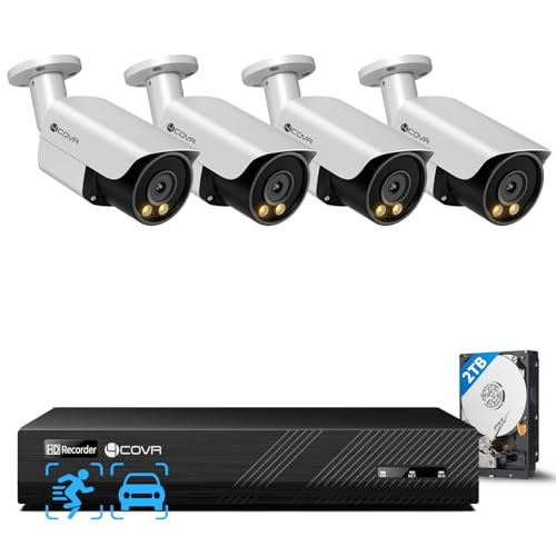 4COVR PoE Security Camera System 4K, 2 Way Audio Talk & Smart Color Night Vision, 4X 8MP Bullet PoE IP Camera IP67 Person Vehicle Detection, 8CH 4K NVR 2TB HDD, 24/7 Home Video, LY37YX8M0804