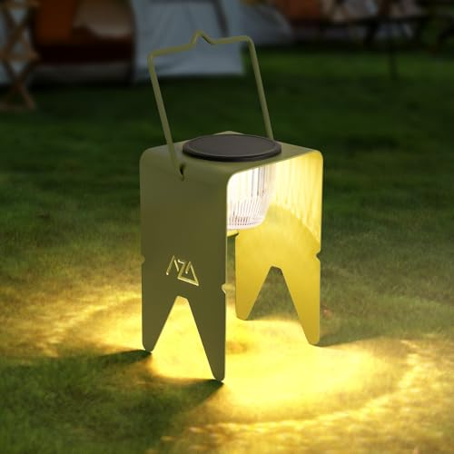 AZADESJET Solar Lanterns Outdoor Waterproof, Rechargeable Metal Solar Outdoor Table Lamp with 3 Brightness Modes, Portable Hanging Outdoor Lamp Cordless for Patio/Camping/Walking (Warm White Light)