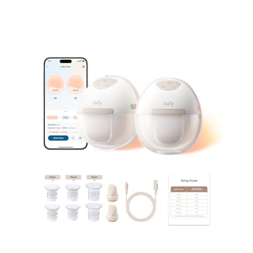 eufy Security Heated Breast Pump Hands-Free E20, Wearable with Innovative HeatFlow, 3 Heat Levels, Optimized Rhythm via App, 300 mmHg Strong Suction, Leakproof, Ultra-Slim and Quiet for in-Bra Use