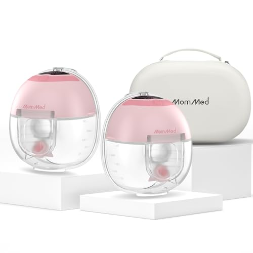 MomMed S33 Wearable Breast Pump with Case, Ultra-Quiet in-Bra Pump for Work & Night, One-Tap Pause, Night Light, Leakproof, 4 Modes 9 Levels, 17/19/21mm Inserts (Pink, Double Pro (with Case))
