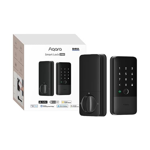 Aqara UWB Smart Lock U400, Matter Over Thread, Apple Home Key, Fingerprint Keyless Entry Deadbolt,Touchscreen Keypad, Rechargeable Battery, Supports HomeKit, Alexa, Google, Home Assistant, Black
