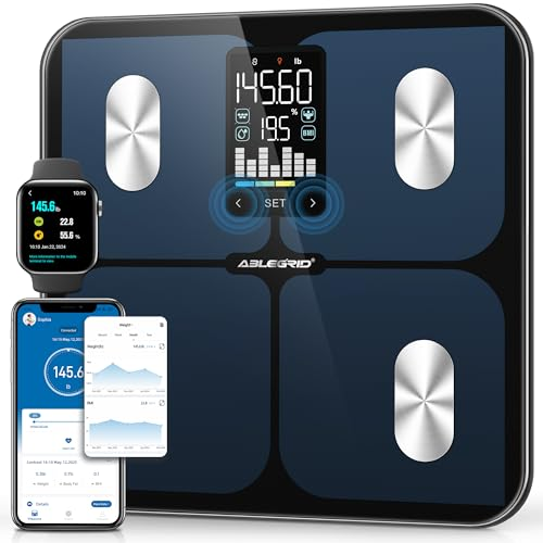 ABLEGRID Smart Bathroom Scale for Body Weight, Digital Body Fat Scale with LED Column Trend Display, BMI,Muscle Mass,Body Type, Accurate Home Weighing Scale for People with APP-Free Mode, 400lb Black