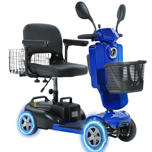 Ecomobi 15-30 Miles 4 Wheels Mobility Scooter for Adults/Seniors, 350W Powered & 8/9″ tire Electric Wheelchair Device w/Removeable Battery, 2*Baskets/Rear Tail Lights, Compact Duty Mobile for Elderly