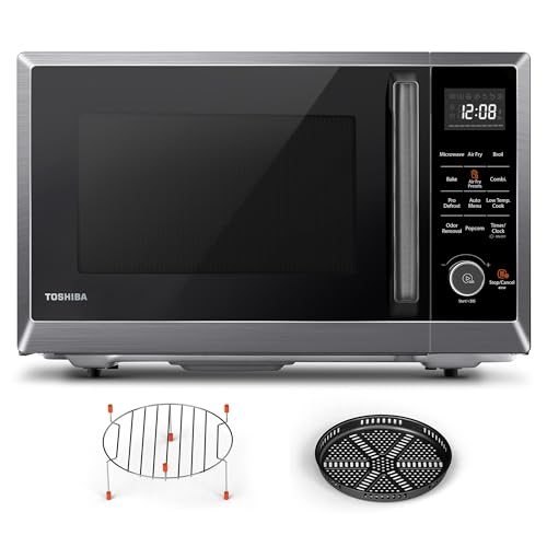 TOSHIBA Air Fryer Combo 8-in-1 Countertop Microwave Oven, with Convection, Broil, Odor Removal Mode, 12.4" Position Memory Turntable, Child-Lock, 1.0 Cu.ft, Black Stainless Steel, ML2-EC10SA(BS) A