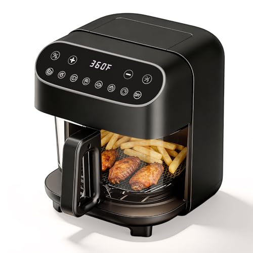 Havato 5 Quart Glass Air Fryer, Non Toxic & Uncoated High Borosilicate Glass Basket, Airfryer with Transparent Fry Bowl, 8 Preset Modes, PTFE/PFAS Free, BPA-Free, Dishwasher Safe, Black