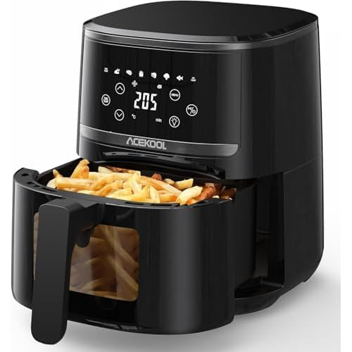 GarveeTech Air Fryer, 6 in 1 Visualized Window Air Fryers Oven with Dishwasher Safe Basket, Low Noise Airfryers with Timer & Temperature Control, 8 Cooking Presets Oilless Cooker for Quick Meal