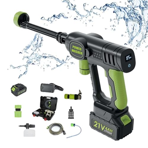 Blusonno Cordless Pressure Washer Battery Powered,1800 PSI Cordless Power Washer,6-in-1 Nozzle,3 Power Level,Handheld Portable Pressure Washer for Car Home Patio Driveway Fence Cleaning (Green, XL) Green XL