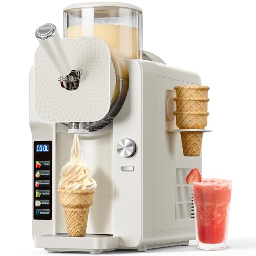SOZT Slush Machine & Ice Cream Maker Machine 2-IN-1, 6 Modes for Smoothies, Milkshakes, Cocktails, Margarita, and Ice Cream, Double-Layer Tank, With Ice Cream Cone Holder, Self-Cleaning, For Home Use Home-75OZ 2-IN-1 - White 1