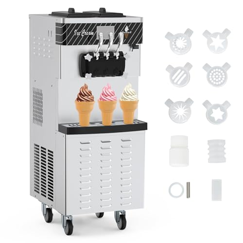 GarveeTech Commercial Ice Cream Maker, 3 Flavorsoft Serve Ice Cream Machine, 5.8-8 gal/H Soft Serve Yogurt Machine, Sturdy & Efficient, High Capacity, Easy Clean System 287.26 Pounds