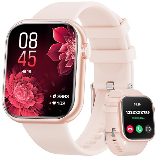 Hwagol Smart Watch (Answer/Make Call) 1.85inch Fitness Tracker, DIY Dials/Pedometer/Calories/Multiple Sport Modes/Voice Assistant, Smart Watches for Men Women Android iOS Phones pink