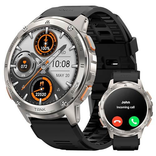 KOSPET Tank T3 Smart Watch for Men, 50M Waterproof, 60-Day Long Battery, Answer/Make Calls, 1.43” AMOLED Display, 170+ Sports Modes, Fitness Watch and Voice Assistant Silver T3