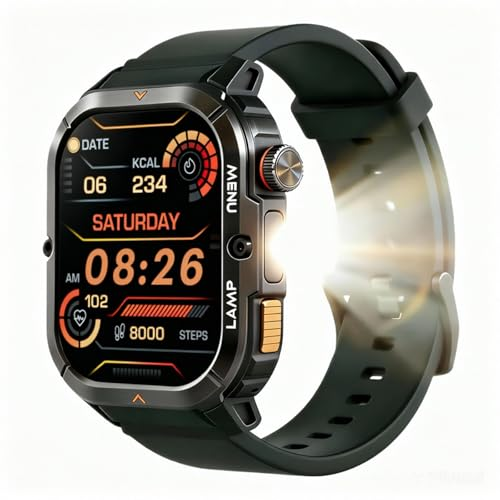 AGM Legion 3 AMOLED Rugged Smartwatch, 1.95" Display, Bluetooth Calling, Heart Rate, SPO₂ & Sleep Monitor, Fitness Tracker, Notification/Weather/Find Phone, Music & Camera Control, Custom Watch Faces 1.95 Inch