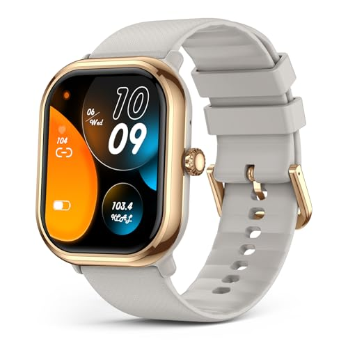LIMTZOPY Smartwatch(Answer/Make Call), 1.96" AMOLED Smart Watches for Women with 100+ Sport Modes Blood Pressure Blood Oxygen Heart Rate Monitor, IP68 Waterproof Fitness Tracker Compatible with iOS/Android Gold