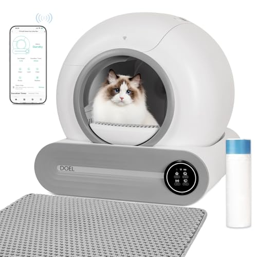DOEL Upgraded Automatic Cat Litter Box, Robot Self Cleaning Litter Box for Multiple Cats, APP Control, Cat Toilet Records, 2.3 Ft³ Large Space, Anti-Pinch, Low Noise