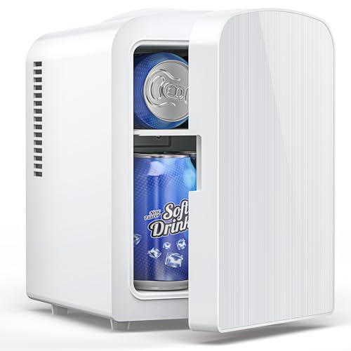 Electactic Mini Fridge, 4L/6 Cans Cooler & Warmer Portable Compact Refrigerator, Small Skincare Fridge for Makeup Food and Drinks, Small Cooler for Bedroom, Cosmetics, Car, Office, White
