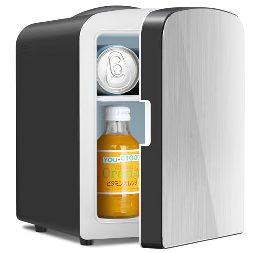 Antarctic Star Compact Refrigerator, Portable Mini Fridge, Skin Care 4L Capacity/6 Cans, for Bedroom, Car, Office & Dorm, Small Cooler for Cosmetics, Magnetic Brushed Stainless Steel Door,Black