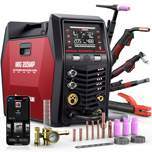 ARCCAPTAIN MIG205MP MIG Welder 9 IN 1 iControl APP Control Plasma Cutter/Pulsed MIG/Flux Core/Spool Gun/DC HF/Lift TIG/Clean/Stick Aluminum Welding Machine 120/240V Dual Voltage Multiprocess Welder