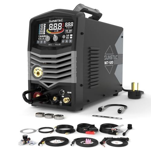 Sunstac 5 in 1 Plasma Cutter and Welder Combo, CUT/TIG/MIG/Flux MIG/MMA, 50A Plasma Cutter, 200A TIG and MIG, 180A STICK Welder, 110/220V Dual Voltage Multi-Functional Welder