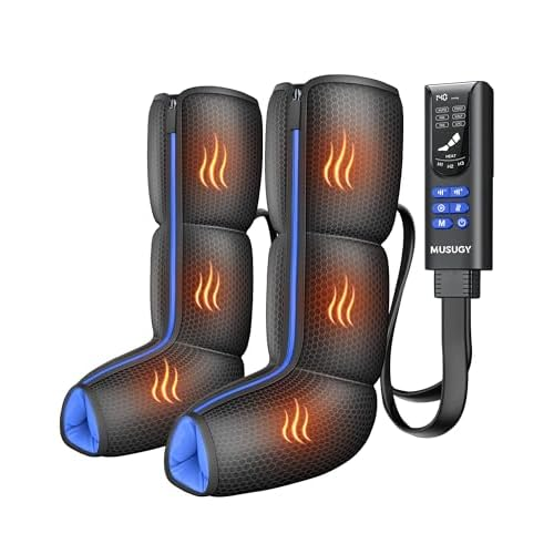 Musugy Air Compression Leg Massager with Heat for Foot & Calf Fast Recovery | Sequential Legs Recovery System for Circulation, 9 Intensity, 6 Modes, 3 Heat, for Lower Calf Soothe Aches & Daily Relaxation