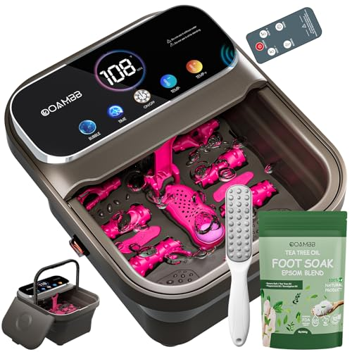 OOAMBB Collapsible Foot Spa with Heat, Bubble,Temp Control,Remote Control, Color Touch Screen Foot Bath Massager with 6 Massage Rollers,Foot Soaking Tub (Deep Grey+Green)